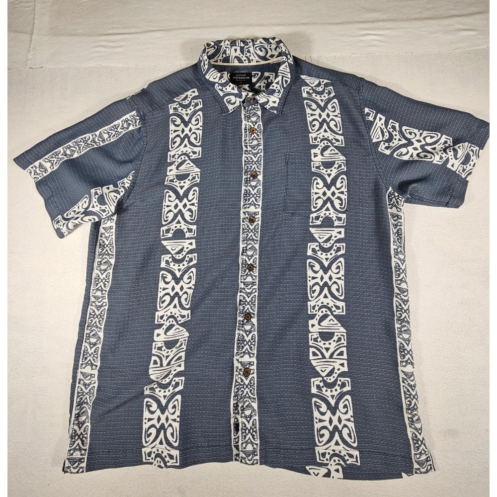 Quiksilver Waterman Mens XL Blue Tribal Print Comfort Fit Button Up EQMWT03331